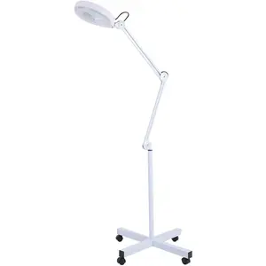 Floor Lamp, 5X Glass Lens LED Magnifier Facial Light Rolling Floor Standing Salon Beauty Skincare Tattoo Manicure Equipement with Adjustable - White
