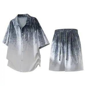 Men’s short-sleeve T-shirt and shorts set, casual athletic, loose fit, breathable, gradient print
