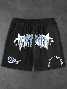 Men's 'stay Wild' Graphic Shorts, Gothic Water Drop Font, Street Style Sweatpants, Casual Fitted Design, Unisex Fashion, Streetwear