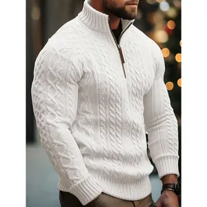 Mr. Pony Knitwear Men's Half-Zip Sweater GH3276154 - Stand-Up Collar Zip-Up Pullover, Soft Polyester Fabric for Fall/Winter, Formal & Casual Outfits, Durable Construction, Long Sleeve Menswear, Collared Elegant