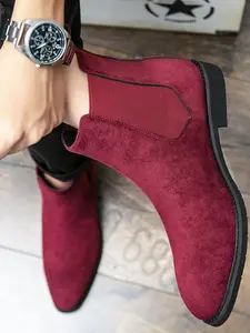 Men's Business Style Solid Color Chelsea Boots, Business Ankle Boots, Fashionable Pointed Toe Boots for Work Office, Male All-match Shoes for Fall & Winter