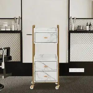 BarberPub Barber Trolley with Lockable Wheels Rolling Tattoo Storage Cart Salon Makeup Cart ,Metal Organiser 2478