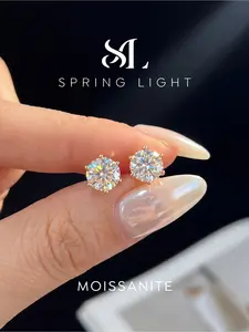 1 Pair Sparkle Copper Stud Earrings with 0.5ct Synthetic Moissanite for Women Engagement Wedding Fine Jewelry