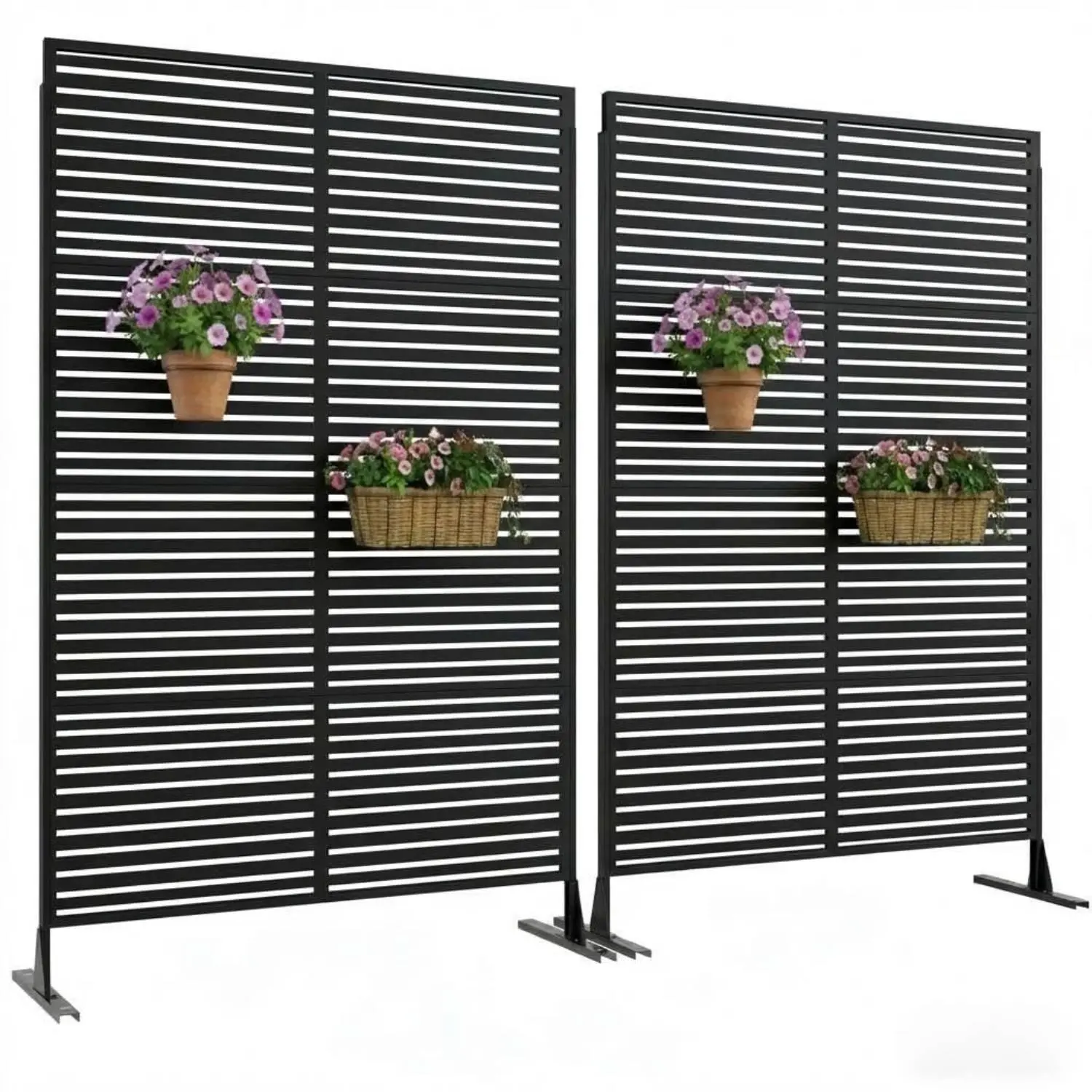 Galvanized Steel Privacy Screen Panels (2 Pack, 72x47 in), Corrosion-Resistant Freestanding Room Divider with Stand, Decorative Accent for Patio, Garden, Balconies
