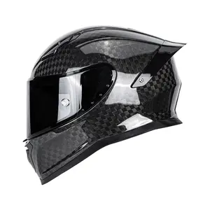 KAESE Real Carbon Fiber Full Face Motorcycle Helmet - DOT Approved Lightweight Sport Street Racing Helmet with Tinted Visor & Spoiler