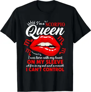 100% Cotton Scorpio Queen Zodiac Red Lip Birthday Graphic Men Women T-Shirt