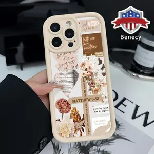 TPU Phone Case for iPhone 15 16 14 Pro Max 13 12 11 XR XS Plus E Cross Flowers Pattern Anti-Scratch Shockproof Soft Silicone Protective Cover Smartphone Casing