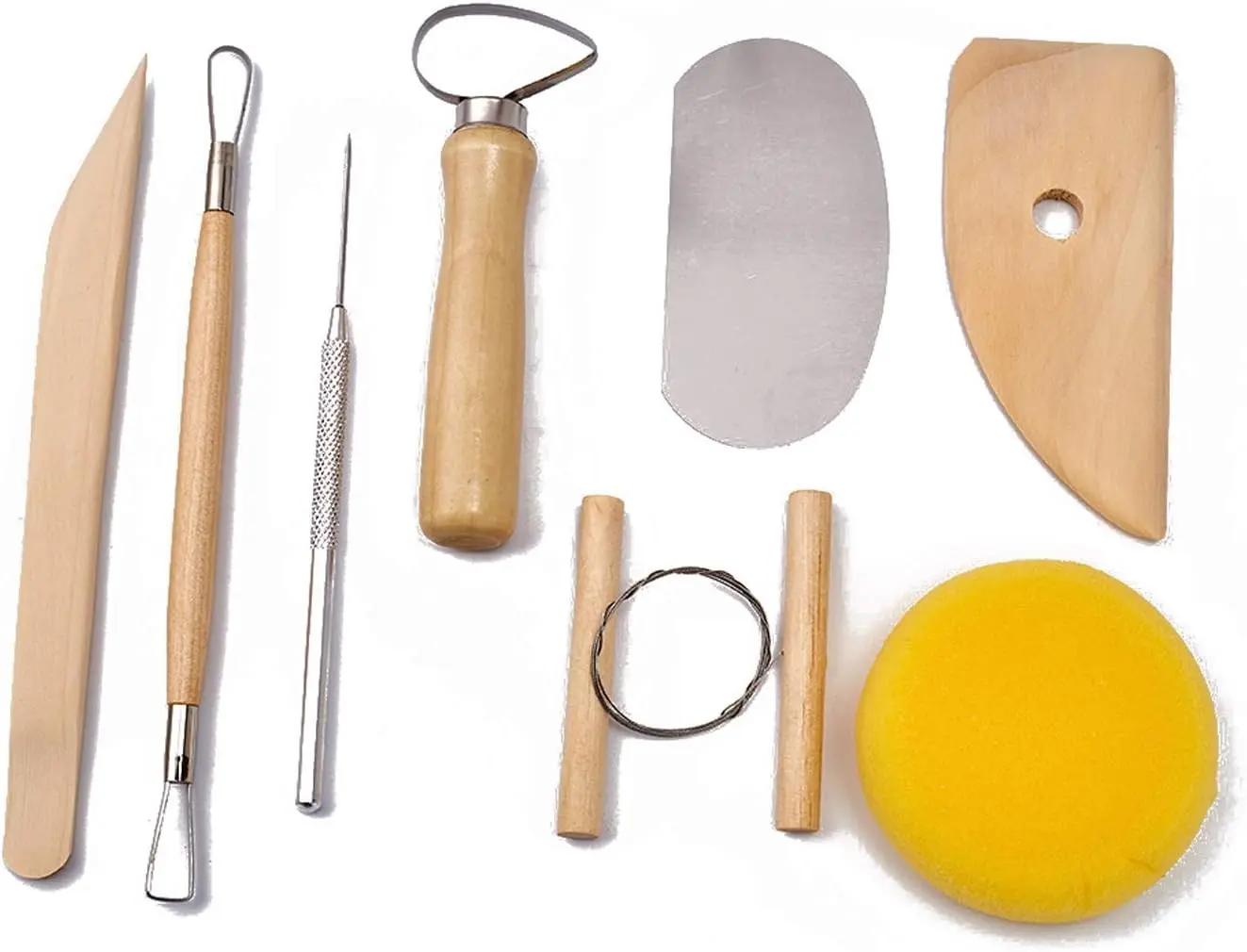 8 Pcs Double-Sided Pottery & Clay Sculpting Tools with Smooth Wooden Handles