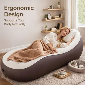 Ultra-Soft Ergonomic Inflatable Lounger with Headrest – Portable Air Sofa for Travel & Beach, Heavy Duty 350 lbs Capacity, Quick Inflate Camping Chair for Relaxation