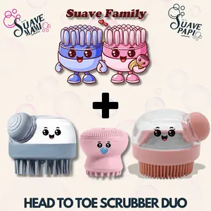 Head to Toe Scrubber Bundle Silicone Scalp, Face and Body Massager Brush for Shower Use with Body Wash Gentle Exfoliating & Cleaning Tool Ergonomic Design for Smooth Skin - Bath