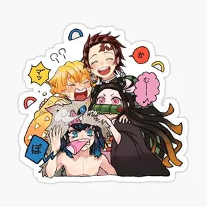 Demon Slayer Chibi Group Sticker Tanjiro Nezuko Zenitsu Inosuke Cute Anime Vinyl Decal Waterproof Laptop Car Sticker