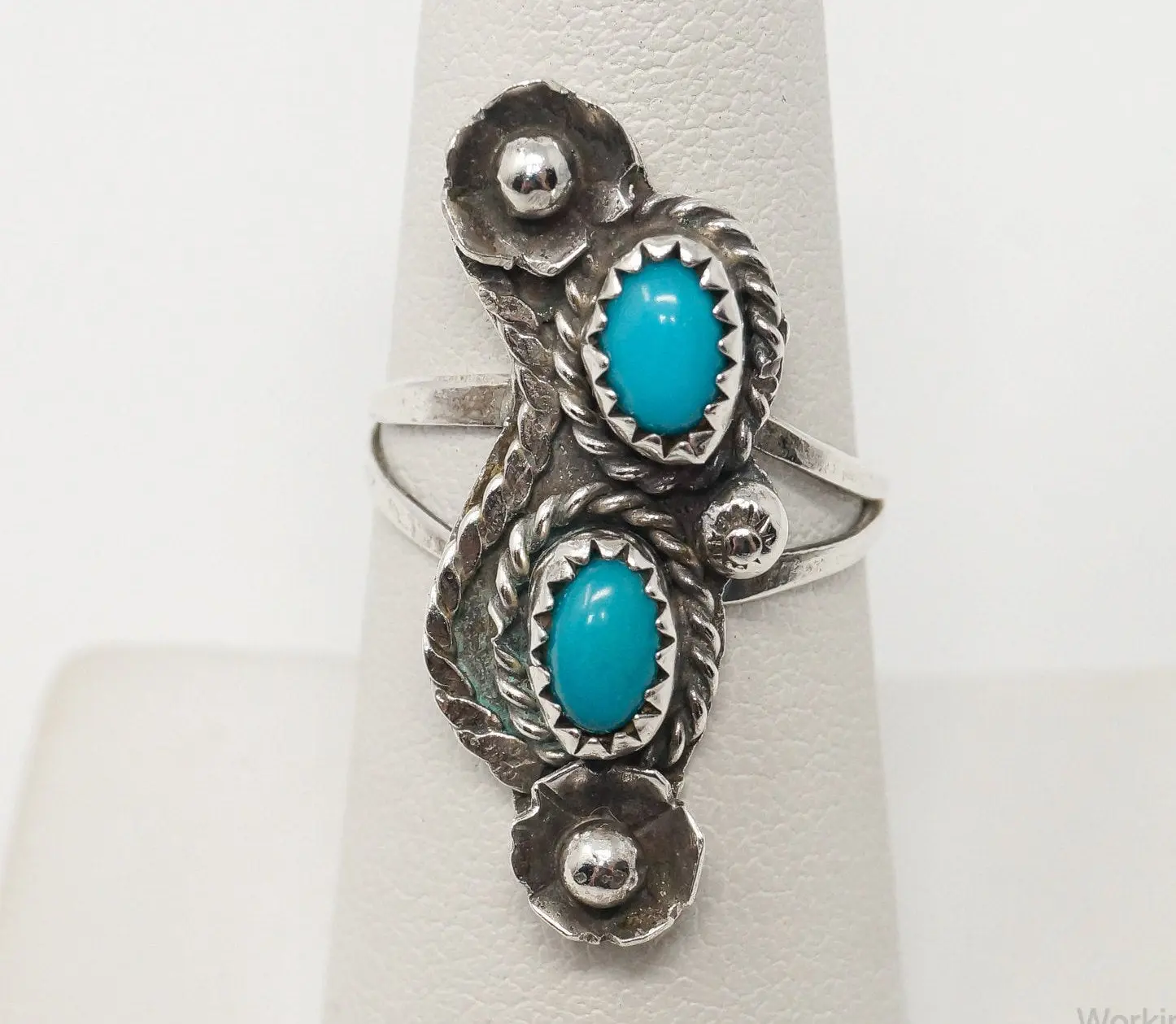 Vintage Native American Unsigned Turquoise Sterling Silver Ring - Sz 7.5