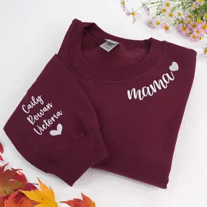 Custom Mama Embroidered Sweatshirt, Personalized Mom Crewneck with Kids Names, New Momma Outfit, Gift for Mom