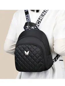 Women's Large Capacity Waterproof Quilted Crossbody Bag, Rivet & Butterfly Design, Ideal for Commuting, School, Office, Crossbody Backpack Purse