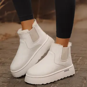 Women's Winter Ankle Snow Boots Faux Suede Fleece Lining Slip - on Design Indoor Outdoor Shoes