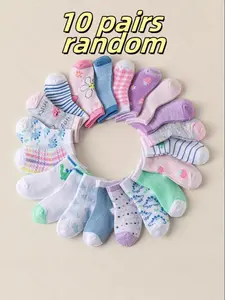 10 Pairs Cute Dinosaur Striped Floral Elements Kids Socks, Socks Set, Casual Comfy Socks, Breathable Comfortable, Dreamy Fresh Style, Perfect for Girls' & Home Wear