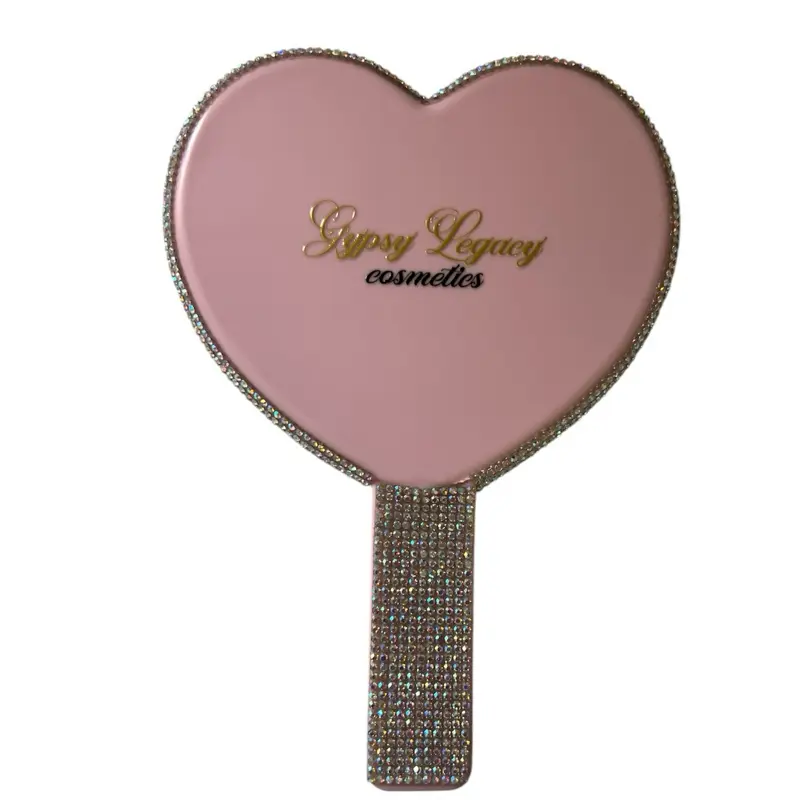 Pink Heart-Shaped Mirror with Sparkling Handle by Gypsy Legacy Cosmetics