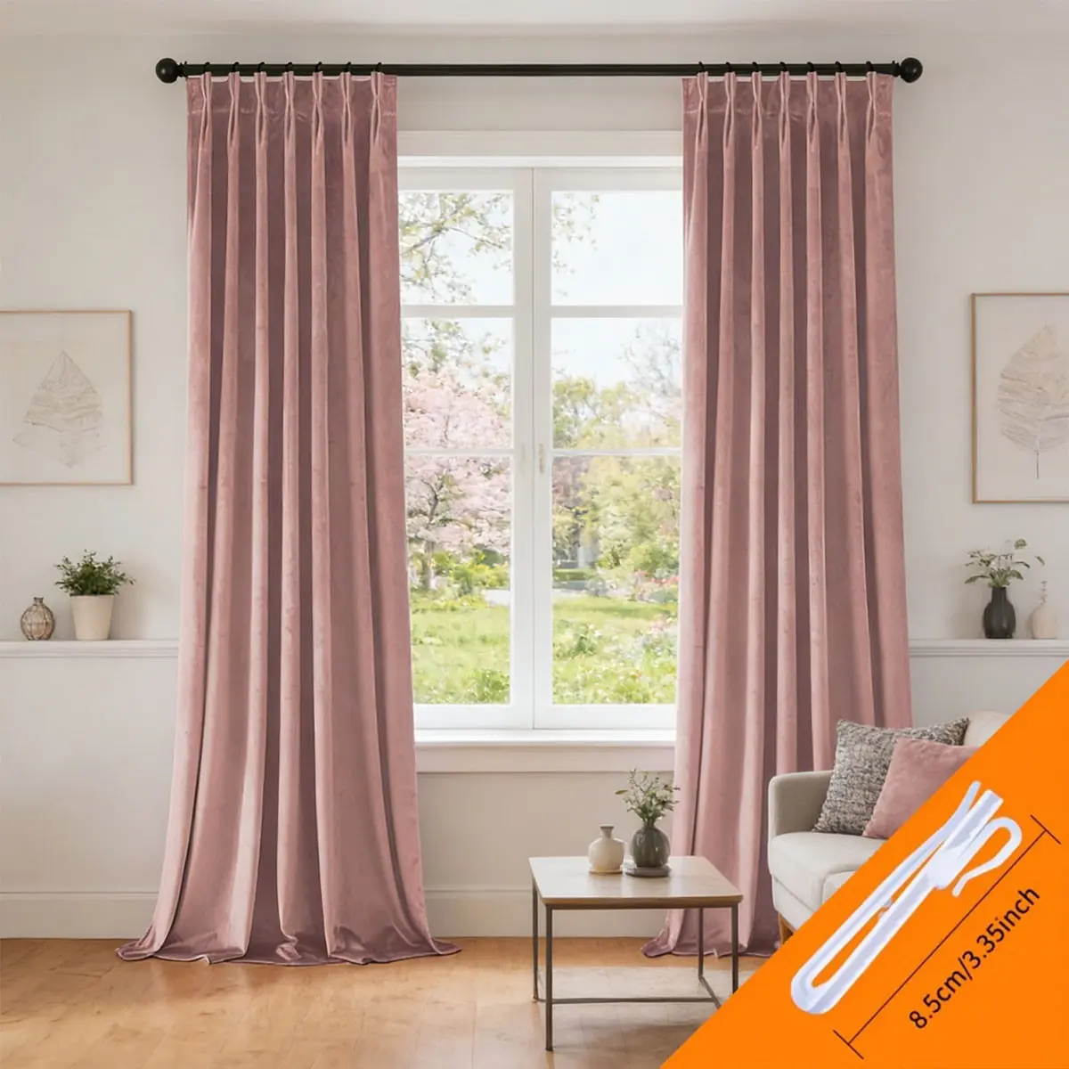 2 Piece Velvet Blackout Curtains, High-End Pleated Style Noise Reduction Fabric Drapes for Bedroom Living Room