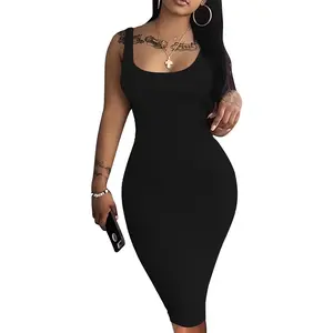 Women Casual Sexy Tank Top Bodycon Dress Summer Pencil Sleeveless Basic Midi Club DressesGift