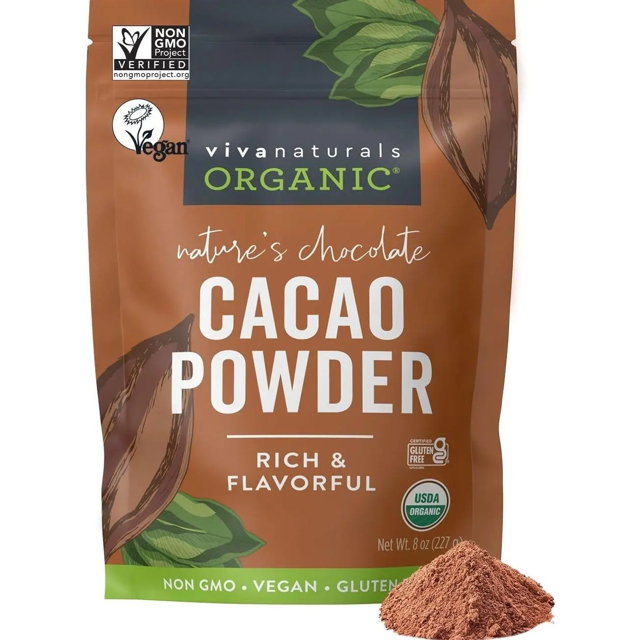 Organic Cacao Powder, Unsweetened, 8 oz (227 g) – Rich Dark Chocolate Flavor, Perfect for Baking, Smoothies & Hot Chocolate – Vegan, Keto, Paleo, Non-GMO & Gluten-Free Cocoa Powder
