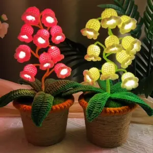 Handmade Crocheted  Lily of the Valley LED Lamp, Christmas Decoration, with Heartfelt Blessing Card,Heartfelt Valentine's Day Gift, Mother's Day Gift, Handmade Floral Lamp, Bedside Night Light, Warm-light home desk decor, Thanksgiving gift