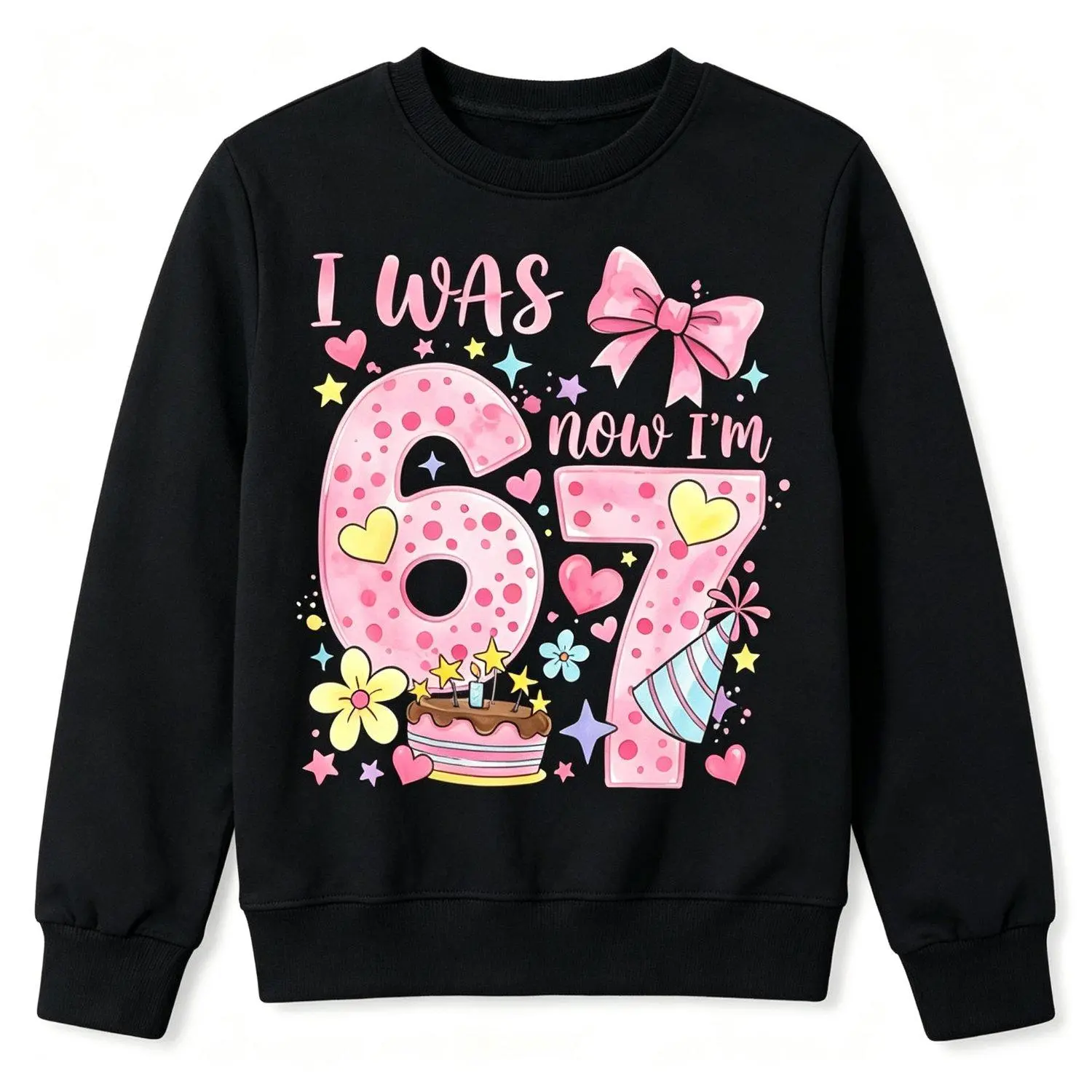 I Was 6 Now Im 7 Birthday Sweatshirt Bow Birthday Crewneck Pullover Graphic Party Shirt Gift Men Casual Novelty Comfort Fit