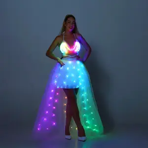 Women’s Intelligent Luminous Chiffon Tutu Skirt, Adult A-Line Carnival Dress, LED Luminous Costume, Halloween Party Women’s Clothing, Birthday Stretch Garment