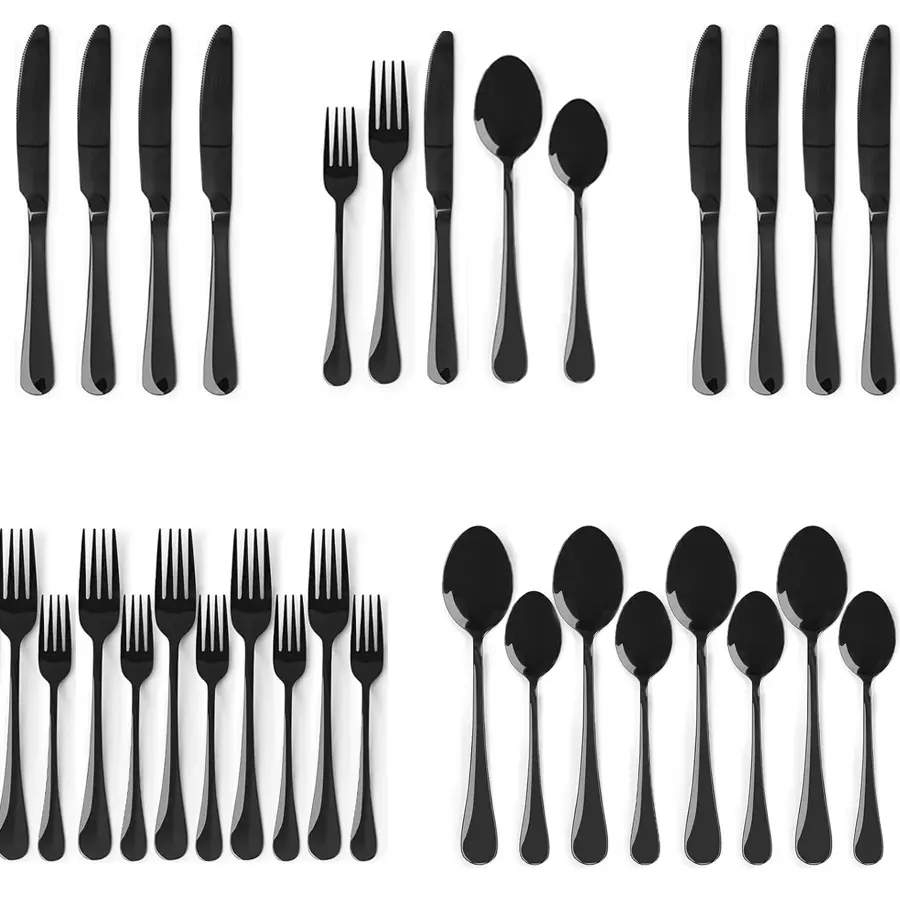 30 Pcs Black Stainless Steel Silverware Set for 6,  Flatware Tableware  Utensil Set, Include Fork, Spoon and Knive, Cutlery Set, Mirror Polished Dining Set for Home Restaurant, Kitchen