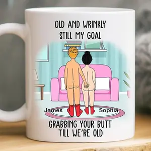 I Promise To Still Grab Your Butt Mug, Personalized Ceramic Mug For Couples, Funny Couple Gift, Custom Name Option, Anniversary Gift