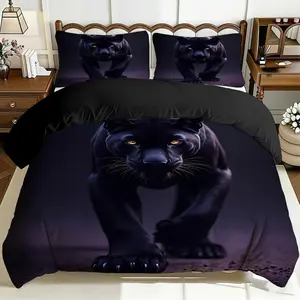 2/3 Pcs Comfortable Black Panther Sharp Eye Duvet Cover Set, Soft And Breathable, 100% Polyester Fiber High-Definition Digital Printing Design, All-Season Home Gift, Machine Washable (1 Duvet Cover +1/2 Pillowcase, No Filling)