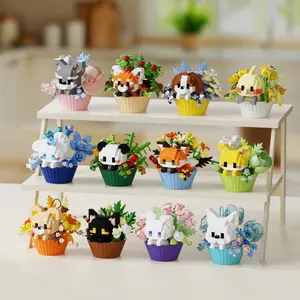 Home Holiday Decor Animal Flower Series Cute Animal Design Miniature Sculpture Set, Decorative Sculptures, Cute Collectible Figurines, Abs Material, Collectible Toy Gift, Intelligence Toy Kit, Suitable for Ages 8+