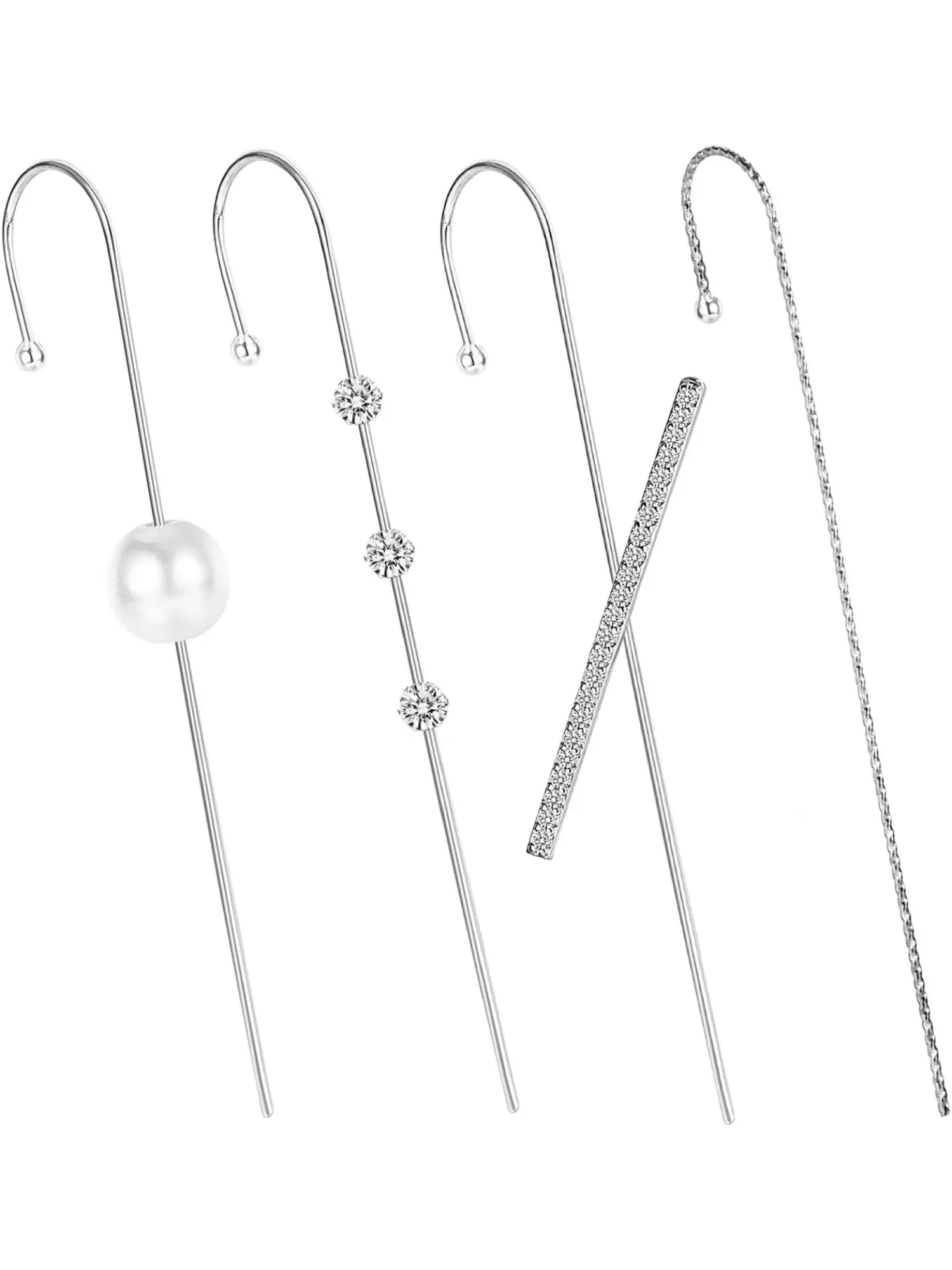 4 Pcs Silvery Ear Wrap Crawler Hook Earrings, Unique Ear Wrap Earrings Piercing Ear Cuffs Earrings Rhinestone Crawler Earrings for Women