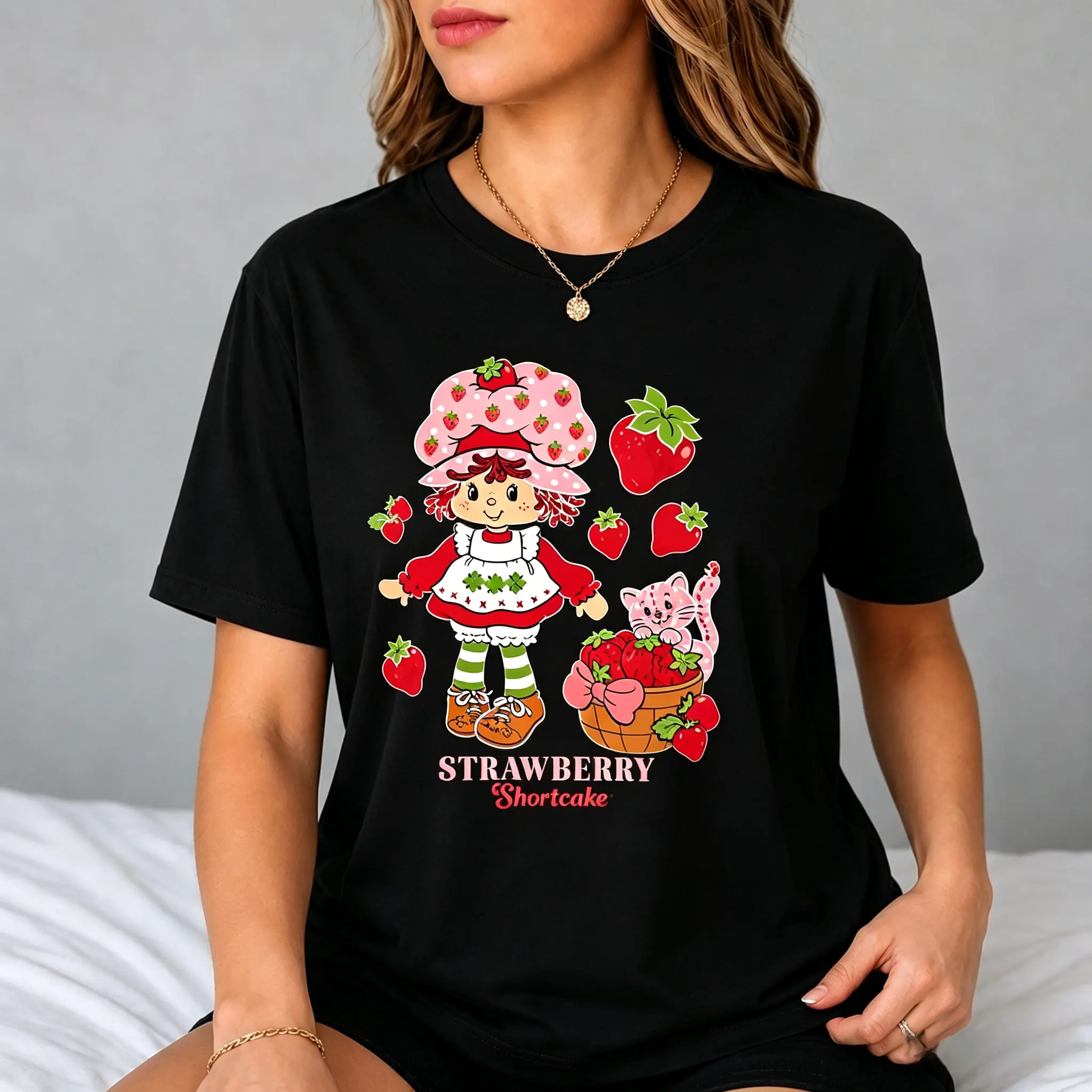 Vintage Strawberry Shortcake Graphic T-Shirt, Unisex Comfortable Cotton Garment with Shortsleeve for All-Day Casual Wear, Breathable