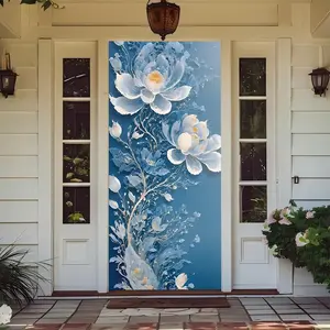 Front Door Decoration Cover Porch, Elastic Fabric Door Cover for Decorating Stretch Gate Covering for Interior, External Festive Season House Decoration