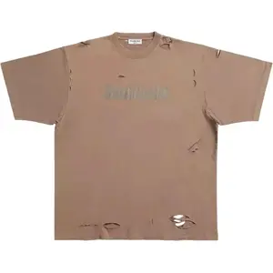 Balenciaga Caps Destroyed Flatground T-Shirt Brown
