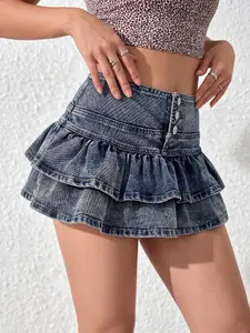 New 2026 Fashion Versatile Casual Denim Skirt Button for Women, Womenswear, Trendy Spring Summer, Breathable Comfortable Elastic Elegant Fitted Short Dress