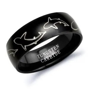 Shark Ring, Tungsten Ring for Men and Women Black Tungsten Ring Comfort Fit Size 5-15 TCR153