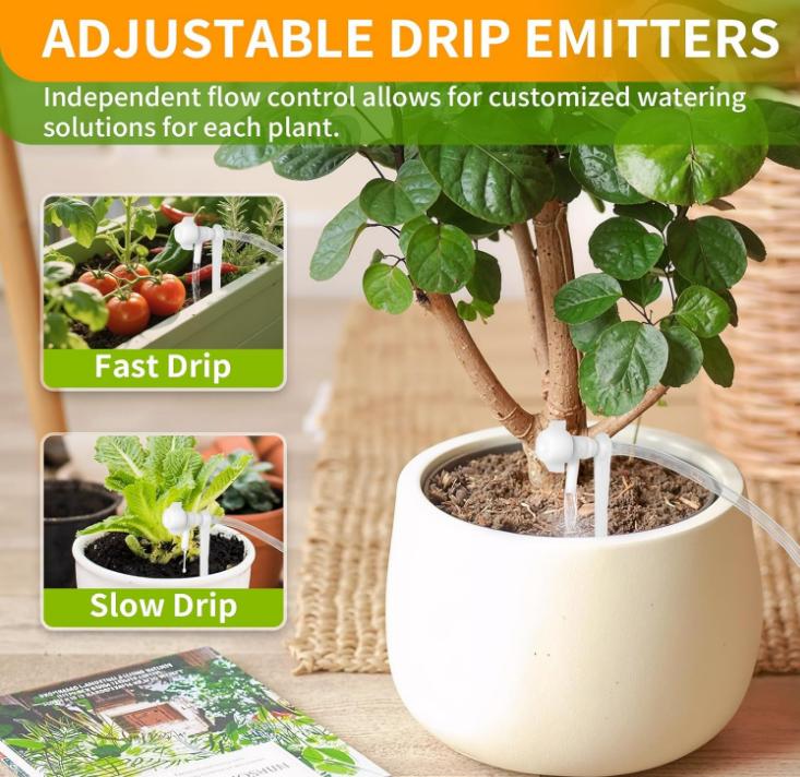 Automatic drip irrigation kit, ennvaofficial 15-pot indoor potted plant support system, automatic indoor plant watering system, equipped with a digital programmable watering timer