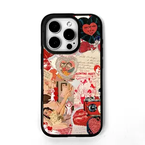 Retro Valentine Kiss Hearts Phone Case， Vintage Romantic Collage Style for iPhone 17 16 15 14 13 12 11 Plus Pro Max. A13