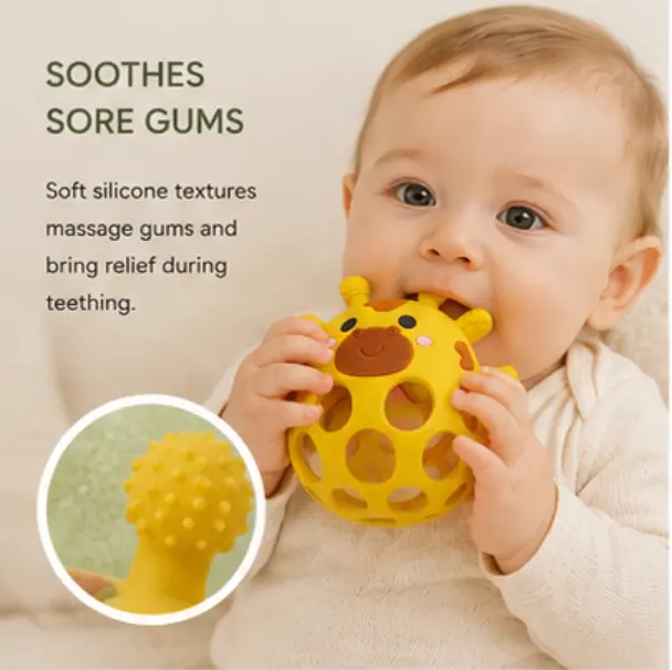 Cute Giraffe Silicone Teether Toy, Food-Grade BPA-Free Infant Teething Relief for Babies 3-12 Months, Easy-Grip Montessori Sensory Chew Toy, Baby Shower Gift for Newborn Boys and Girls