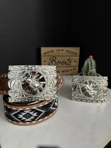 Dylan Bull Riding Belt Buckle - Silver Finish with Decorative Elements, Ideal for Horseback Riding