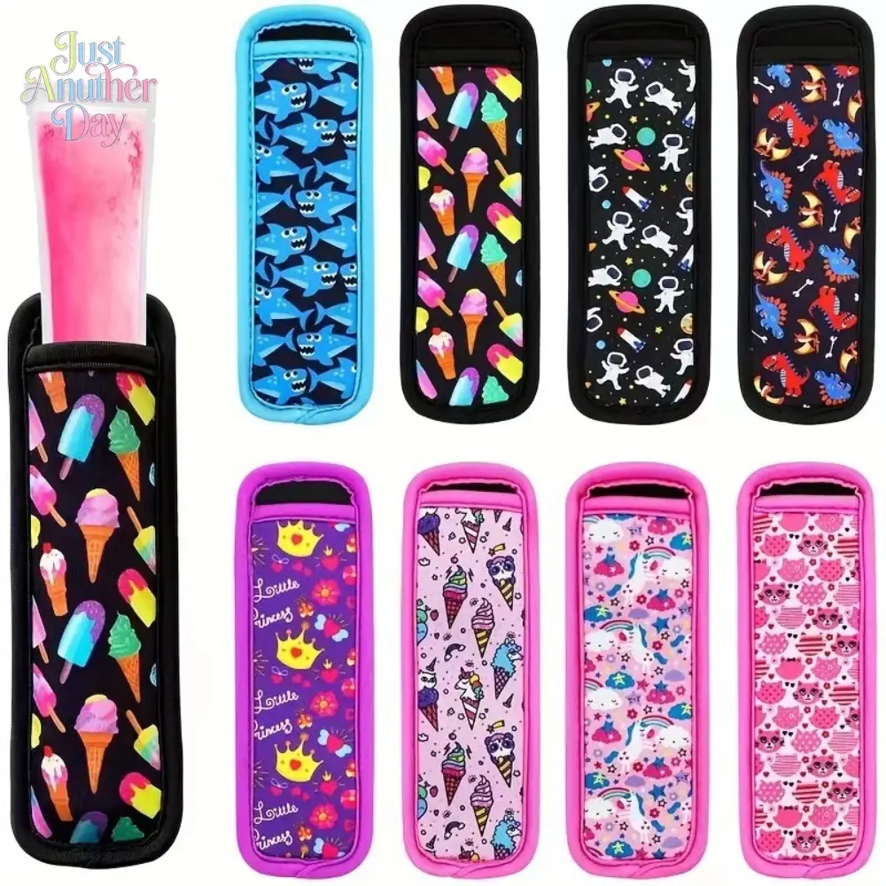 6pcs Reusable Popsicle Holder Set of 6 Cartoon Print Neoprene Ice Pop Sleeves Keep Hands Cold and Dry Great for Kids Summer Activities Backyard Parties and Outdoor Fun Available in Multiple Fun Patterns
