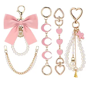 5 Pcs Bag Extender Chain Gold Pearl Purse Chain Ribbon Bow Keychain Extender Bag Strap Purse Charms Accessories for Handbag
