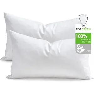 Feathers Down Throw Pillow Inserts 12x20, Set of 2, 100% Organic Cotton Shell, Soft Decorative Lumbar Pillow Insert for Living Room Sofa, Couch or Bed (White)