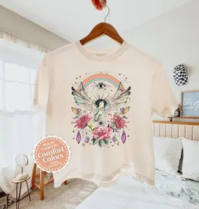 Hummingbird Crystal Evil Eye Graphic Crop Tee Boho Spiritual Boxy Shirt