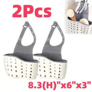 2 Pieces Double-Layer Thick Sink Organizer with Drain Basket, Soap Holder & Multiple Compartments - Durable Plastic Hanging Storage Rack for Kitchen & Bathroom Essentials,Beige (8.3(H)"x6"x3") - Home Improvement.