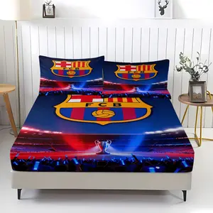Football Themed Bed Sheet, Barcelona Patterned Bedding, Perfect For Decorating Rooms And Bedrooms For Teenagers, Adults, And Fans, Including 1 Bedsheet And 2 Pillowcases