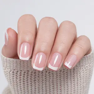 UNA GELLA 32Pcs Soft Gel Press on Nails - 16 Sizes Silver Mirror French Tip Short Square Glue on Nails, Reusable Metallic Chrome False Nails, Full Cover Acrylic Nail Kit for Women DIY Home Manicure