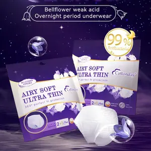 Cottonday Overnight Period Underwear 3Pads Feminine Night Santary Napkin Zero-Feel Ultra Soft and Absorbent Organic Cotton Bellflower Series