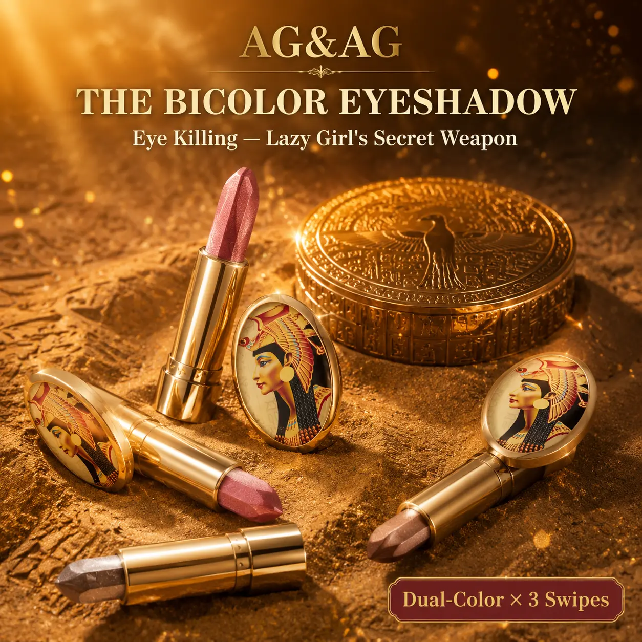 Youth 2-Tone Bicolor Shade Eyeshadow Stick, Waterproof, Long-Lasting Color Lasting Eyeshadow, Shimmer Finish, Built-In Mirror, Regular Edition, Contains Neither Harmful Additives, for Beginners, 01, Alcohol-Free, Water-Resistant, Cosmetic, Makeup Products